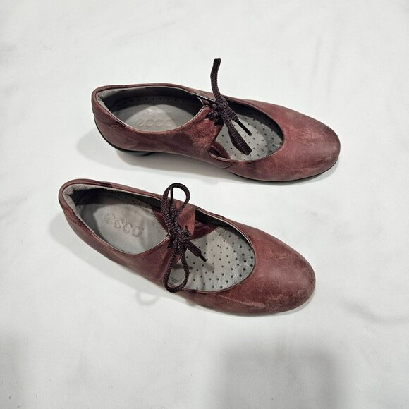 Ecco Women's Leather Mary Jane Shoes With Laces Size 36 Burgundy - Picture 8 of 12